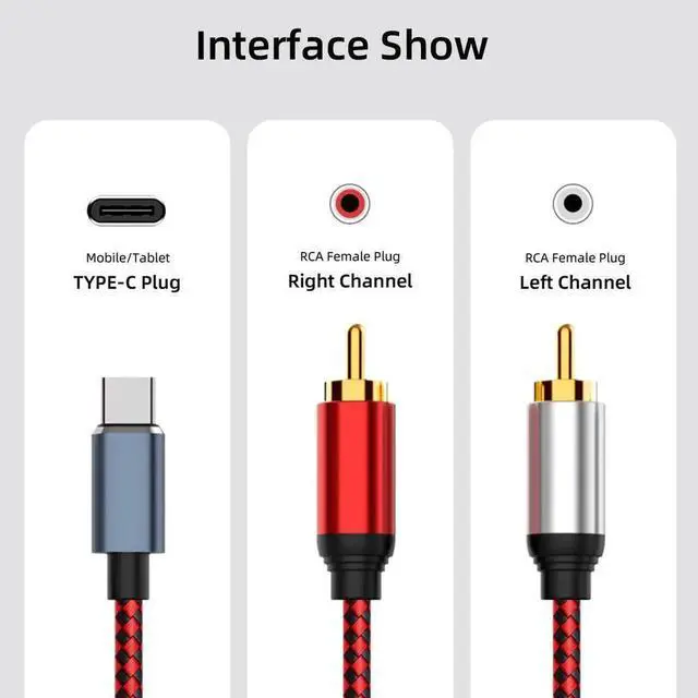 Alt view image 3 of 5 - WISDUM SB C to RCA Audio Cable Type C to 2RCA Male Jack Plug Adapter Car Auxiliary Stereo Speaker Amp Cord for Car Stereo, Phone, Tablet, Home Theater, Amplifier, DVD, Speaker, 3.3 Feet