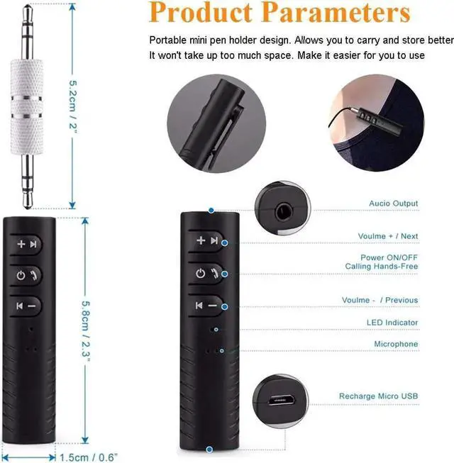 Alt view image 2 of 7 - Bluetooth V5.0 Receiver, Mini Wireless Bluetooth 3.5mm Jack Aux Adapter Portable Bluetooth Stereo Output Audio Receiver for Headphones, Speakers, Car/Home Stereo System(Black)