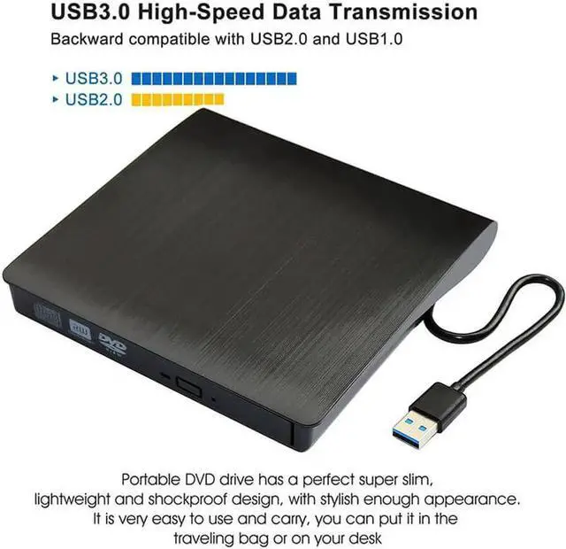 Alt view image 2 of 7 - WISDUM External CD Drive USB 3.0 Portable CD DVD +/-RW Drive DVD/CD ROM Rewriter Burner Writer Compatible with Laptop Desktop PC Windows Mac Pro MacBook (Black)