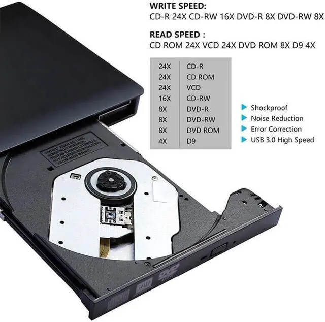 Alt view image 4 of 7 - WISDUM External CD Drive USB 3.0 Portable CD DVD +/-RW Drive DVD/CD ROM Rewriter Burner Writer Compatible with Laptop Desktop PC Windows Mac Pro MacBook (Black)