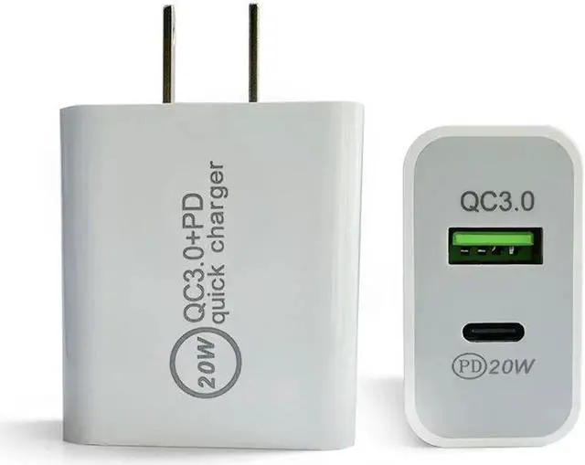 Alt view image 7 of 7 - 20W USB C Fast Charger, Dual Port PD Power Delivery + QC3.0 Quick Charger Wall Charger Block Plug for iPhone 13/12/11 /Pro Max, XS/XR/X, 8/7/6, iPad Pro, AirPods Pro, Samsung Galaxy, Pixel