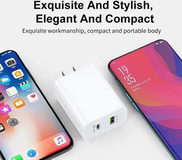 Alt view image 6 of 7 - 20W USB C Fast Charger, Dual Port PD Power Delivery + QC3.0 Quick Charger Wall Charger Block Plug for iPhone 13/12/11 /Pro Max, XS/XR/X, 8/7/6, iPad Pro, AirPods Pro, Samsung Galaxy, Pixel