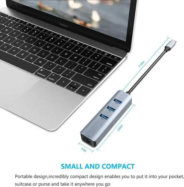 Alt view image 7 of 7 - USB C to Ethernet Adapter, 4-in-1 Aluminum USB C Adapter with Ethernet Port, 3 USB 3.0 Ports, for MacBook Pro 2019/2018/2017, Chromebook, Linux, and More Type C Devices