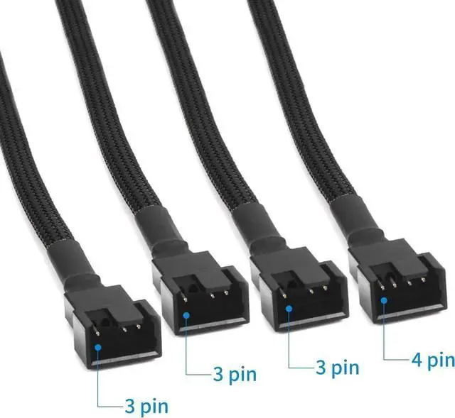 Alt view image 3 of 7 - PWM Fan Splitter 4 pin Adapter Cable Sleeved Braided Y Splitter for Desktop Computer CPU Fan Splitter PC 4 Pin Fan Extension Power Cable 1 to 4 Converter 10 inches- 2 Pack