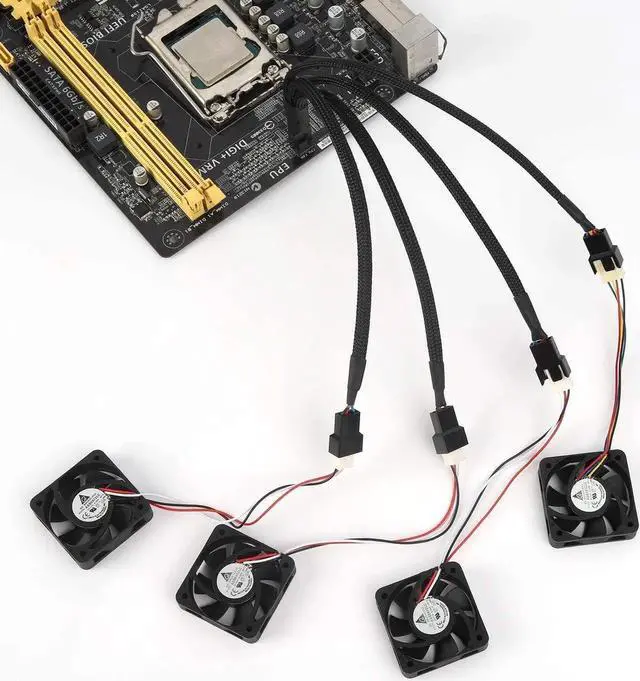 Alt view image 6 of 7 - PWM Fan Splitter 4 pin Adapter Cable Sleeved Braided Y Splitter for Desktop Computer CPU Fan Splitter PC 4 Pin Fan Extension Power Cable 1 to 4 Converter 10 inches- 2 Pack