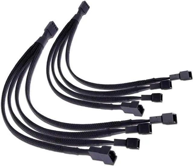 Main image of PWM Fan Splitter 4 pin Adapter Cable Sleeved Braided Y Splitter for Desktop Computer CPU Fan Splitter PC 4 Pin Fan Extension Power Cable 1 to 4 Converter 10 inches- 2 Pack