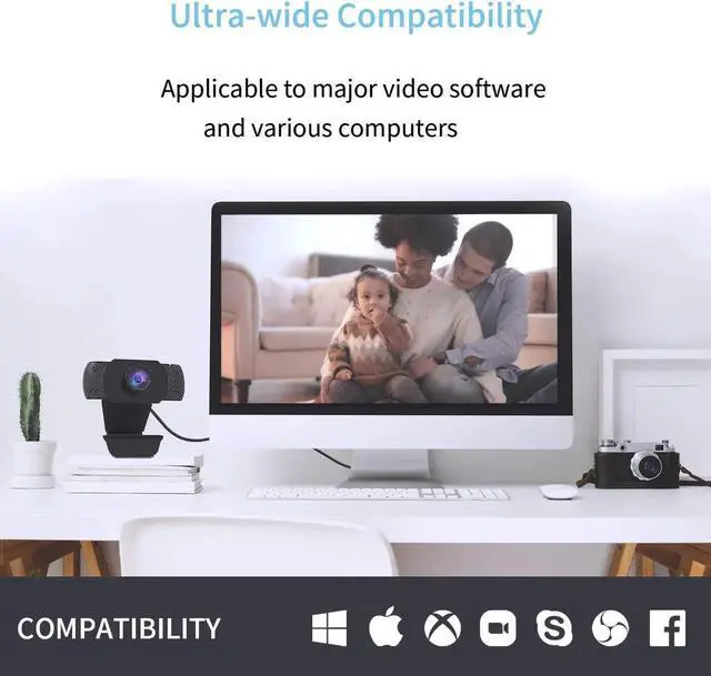 Alt view image 6 of 7 - 1080P Webcam with Microphone,  USB 2.0 Desktop Laptop Computer Web Camera with Auto Light Correction, Plug and Play [30fps], for Video Streaming, Conference, Game,Study, Skype/YouTube/Zoom