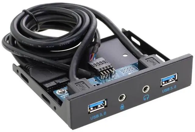 Alt view image 3 of 7 - Floppy Bay High Speed 5 Gbps 20Pin 2 Port USB 3.0 Hub HD Audio 3.5mm Earphone Jack Mic Interface PC Front Panel Adapter for Computer Case