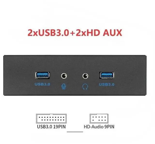 Alt view image 2 of 7 - Floppy Bay High Speed 5 Gbps 20Pin 2 Port USB 3.0 Hub HD Audio 3.5mm Earphone Jack Mic Interface PC Front Panel Adapter for Computer Case