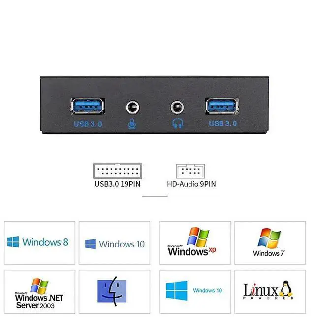 Alt view image 6 of 7 - Floppy Bay High Speed 5 Gbps 20Pin 2 Port USB 3.0 Hub HD Audio 3.5mm Earphone Jack Mic Interface PC Front Panel Adapter for Computer Case