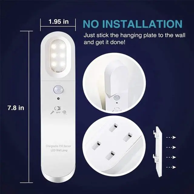 Alt view image 4 of 7 - Motion Sensor LED Night Light USB Rechargeable Handheld Cordless Wall Light for Bedroom Bathroom Stairs Hallway Nursery Night Lamp