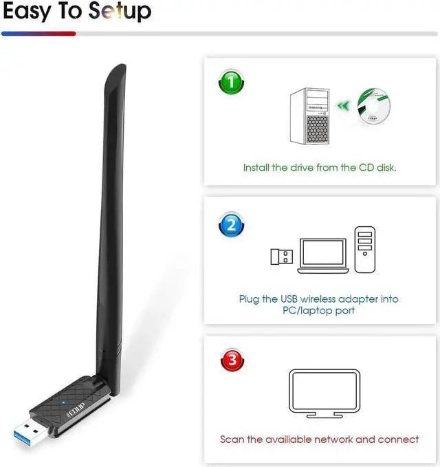 Alt view image 7 of 7 - AC1300Mbps USB 3.0 WiFi Adapter with 6dBi External Antenna Compatible Windows 10/7 /8 /8.1 /XP Mac OS X 10.6-10.15, Dual Band 2.4G/5.8Ghz Wireless Network Adapter for Mac Laptop Desktop PC