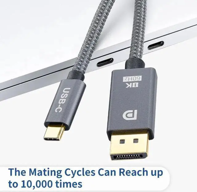 Alt view image 7 of 7 - WISDUM USB C to DisplayPort 1.4 Cable [8K@60Hz, 4K@144Hz 120Hz, 2K@240Hz], 5K Type C to DP 1.4 Cable, [32.4 Gbps, Thunderbolt 4/3 Compatible] for MacBook Pro M1 M2, Mac Studio, Mac Mini, XPS, 6.6ft