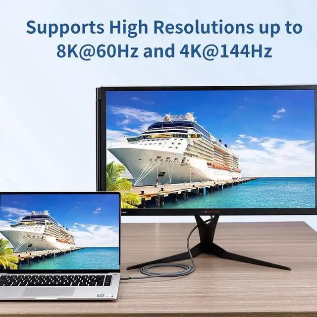 Alt view image 5 of 7 - WISDUM USB C to DisplayPort 1.4 Cable [8K@60Hz, 4K@144Hz 120Hz, 2K@240Hz], 5K Type C to DP 1.4 Cable, [32.4 Gbps, Thunderbolt 4/3 Compatible] for MacBook Pro M1 M2, Mac Studio, Mac Mini, XPS, 6.6ft