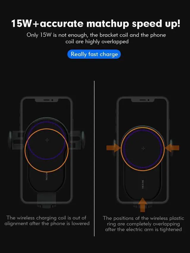 Alt view image 7 of 7 - WISDUM Wireless Car Charger,15W Qi Fast Charging Car Mount Charger Auto-Clamping Smart Positioning Air Vent Phone Holder Compatible with iPhone11/11Pro/11Pro Max/XS/XR/X/8/8+,SamsungS10/S10+/S9/S8