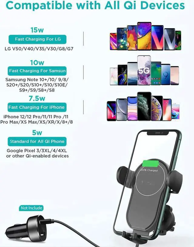 Alt view image 3 of 7 - WISDUM Wireless Car Charger,15W Qi Fast Charging Car Mount Charger Auto-Clamping Smart Positioning Air Vent Phone Holder Compatible with iPhone11/11Pro/11Pro Max/XS/XR/X/8/8+,SamsungS10/S10+/S9/S8