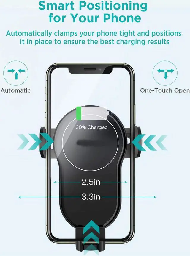 Alt view image 4 of 7 - WISDUM Wireless Car Charger,15W Qi Fast Charging Car Mount Charger Auto-Clamping Smart Positioning Air Vent Phone Holder Compatible with iPhone11/11Pro/11Pro Max/XS/XR/X/8/8+,SamsungS10/S10+/S9/S8