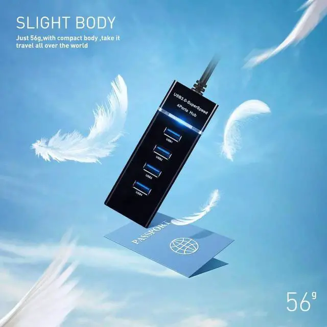 Alt view image 2 of 6 - WISDUM 4 Port USB Hub Adapter - USB 3.0 Hub Multiport Adapter for Keyboard & Mouse / Printer / USB Fan&Lamp / Portable Storage Device, Flash Drives ,Portable USB Hub