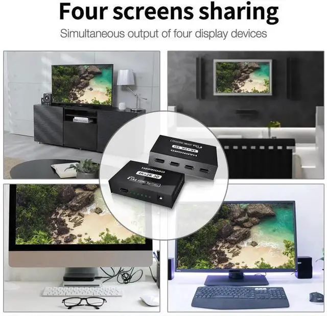 Alt view image 4 of 7 - WISDUM Hdmi Splitter 1 in 4 Out V1.4b Powered Hdmi Video Splitter with AC Adaptor Duplicate/Mirror Screen Monitor Supports Ultra HD 1080P 2K x4K@30Hz and 3D Resolutions (1 Input to 4 Outputs)