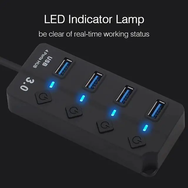 Alt view image 2 of 7 - WISDUM USB Hub 3.0, 4-Port USB Data Hub Splitter with One Smart Charging Port Individual On/Off Switches and Power LED, USB Extension for MacBook, Mac Pro/Mini and More