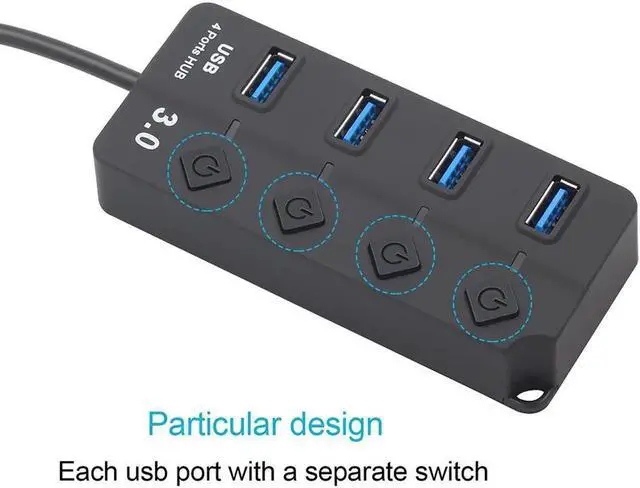 Alt view image 3 of 7 - WISDUM USB Hub 3.0, 4-Port USB Data Hub Splitter with One Smart Charging Port Individual On/Off Switches and Power LED, USB Extension for MacBook, Mac Pro/Mini and More