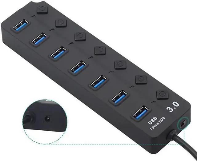Alt view image 7 of 7 - WISDUM USB Hub 3.0, 4-Port USB Data Hub Splitter with One Smart Charging Port Individual On/Off Switches and Power LED, USB Extension for MacBook, Mac Pro/Mini and More