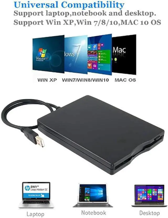 Alt view image 3 of 7 - WISDUM  USB Floppy Drive 3.5" USB External Floppy Disk Drive Portable 1.44 MB FDD USB Drive Plug and Play for PC Windows 10 7 8 Windows XP Vista Mac Black 3.5" USB External Portable Floppy Disk Drive