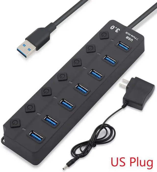 Main image of WISDUM Powered USB Hub 3.0, 7-Port USB Data Hub Splitter with One Smart Charging Port and Individual On/Off Switches Power LED and 5V Power Adapter, USB Extension for MacBook, Mac Pro/Mini