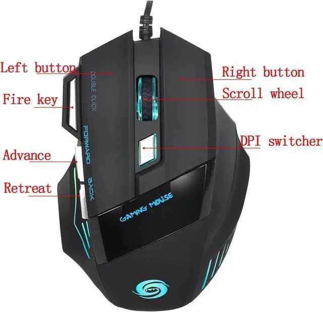 Alt view image 4 of 7 - WISDUM Fantastic Alternating Light High Accuracy USB 2.0 7-Button Wired Game Mouse 5500 DPI High Accuracy Gaming Mouse