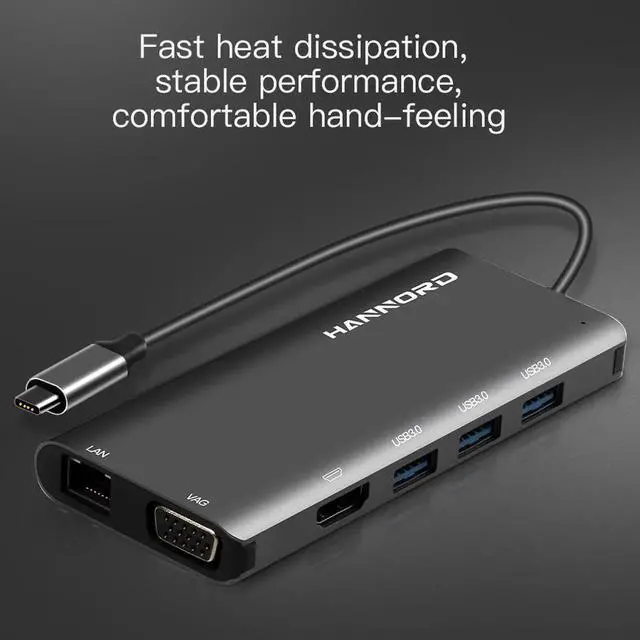 Alt view image 3 of 7 - WISDUM USB C Hub, 9-in-1 USB C Hub Adapter, with 4K HDMI, USB-C 100W Power Delivery, Ethernet Port, 1080P VGA, 3 USB-A 3.0 5Gbps Data Port, microSD SD Card Reader for MacBook Air, MacBook Pro, XPS