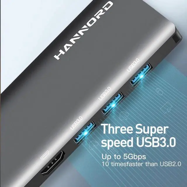 Alt view image 5 of 7 - WISDUM USB C Hub, 9-in-1 USB C Hub Adapter, with 4K HDMI, USB-C 100W Power Delivery, Ethernet Port, 1080P VGA, 3 USB-A 3.0 5Gbps Data Port, microSD SD Card Reader for MacBook Air, MacBook Pro, XPS