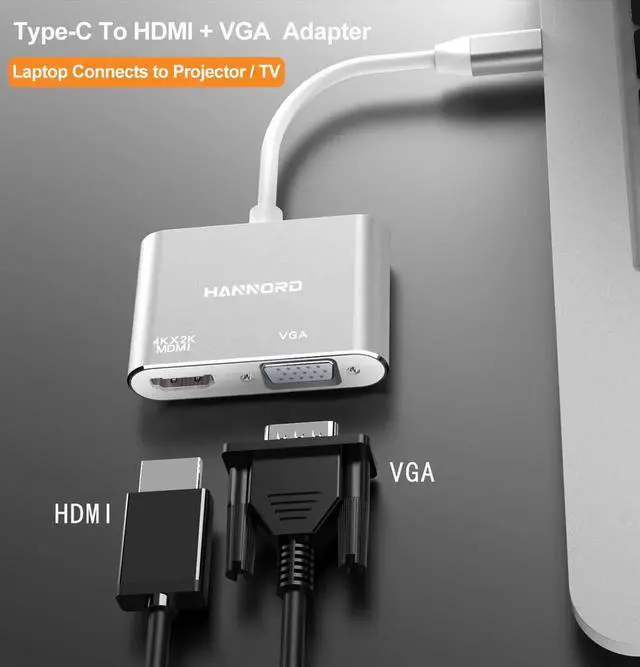 Alt view image 2 of 7 - WISDUM USB C to HDMI VGA Adapter,USB Type C to VGA HDMI Adapter Thunderbolt 3 VGA Adapter for MacBook Pro/iPad Pro /Air 2020 2019 2018,Dell XPS 13/15,Surface Pro, Galaxy S8/S9 (Silver)