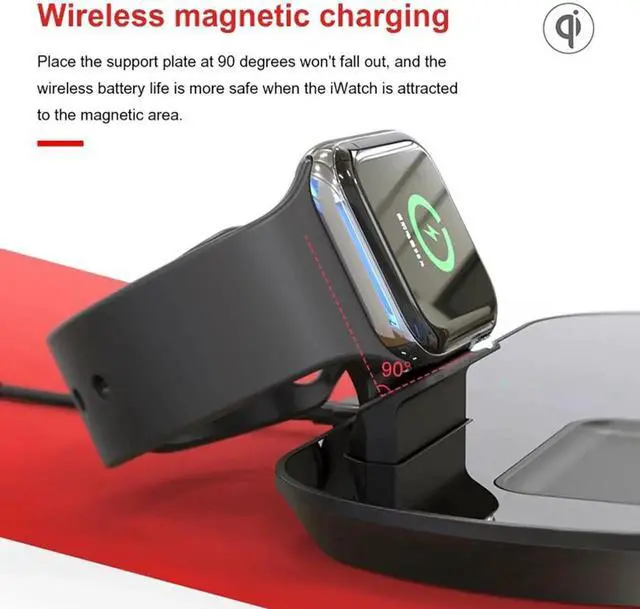 Alt view image 4 of 7 - Qi Wireless Charger for Apple Watch 3 in 1 Fast Wireless Charging Station Pad for Airpods Pro iPhone 11 Samsung S20