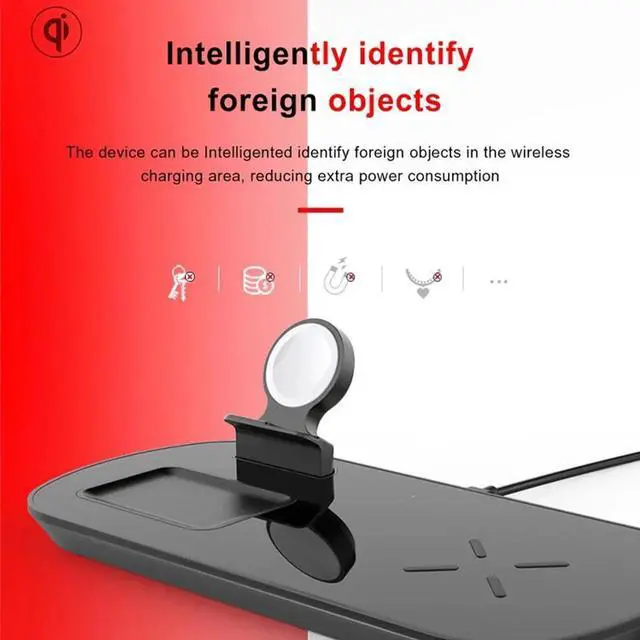 Alt view image 6 of 7 - Qi Wireless Charger for Apple Watch 3 in 1 Fast Wireless Charging Station Pad for Airpods Pro iPhone 11 Samsung S20