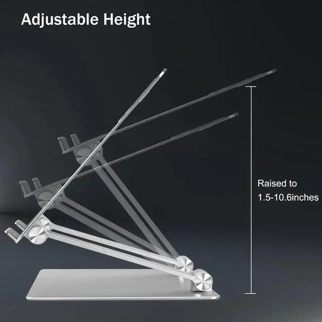 Alt view image 3 of 7 - Adjustable Laptop Stand, Portable Laptop Riser, Aluminum Laptop Stand for Desk Foldable, Ergonomic Computer Notebook Stand with Heat-Vent, Rubber Protective for MacBook Pro/Air 10-17.3 Laptops-Silver