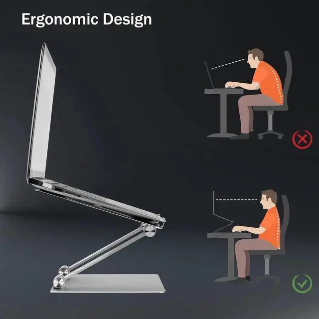 Alt view image 4 of 7 - Adjustable Laptop Stand, Portable Laptop Riser, Aluminum Laptop Stand for Desk Foldable, Ergonomic Computer Notebook Stand with Heat-Vent, Rubber Protective for MacBook Pro/Air 10-17.3 Laptops-Silver