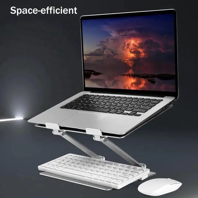 Alt view image 6 of 7 - Adjustable Laptop Stand, Portable Laptop Riser, Aluminum Laptop Stand for Desk Foldable, Ergonomic Computer Notebook Stand with Heat-Vent, Rubber Protective for MacBook Pro/Air 10-17.3 Laptops-Silver