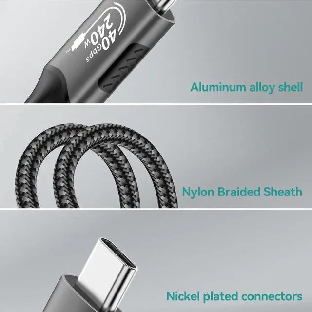 Alt view image 3 of 7 - WISDUM  USB C Cable(6 FT, 240W), USB 4 Data Cable, 40Gbps, 8K HD Display, Thunderbolt 4/3 Compatible, for iPhone 16, MacBook, Hub, Docking and More