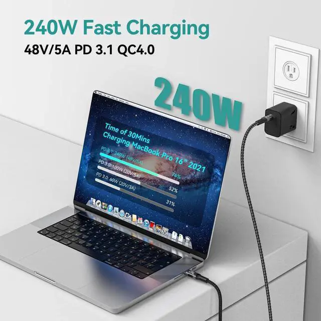 Alt view image 5 of 7 - WISDUM  USB C Cable(6 FT, 240W), USB 4 Data Cable, 40Gbps, 8K HD Display, Thunderbolt 4/3 Compatible, for iPhone 16, MacBook, Hub, Docking and More