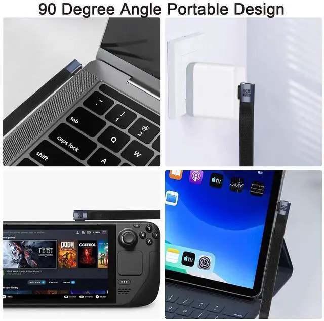 Alt view image 6 of 6 - USB 4.0 40Gbps Thunderbolt 4 Data Sync SSD Cable (Right Angle) PD 240W 5A Fast Charging USB C to Type C 8K@60Hz USB-C for iPhone 16 Pro Max MacBook