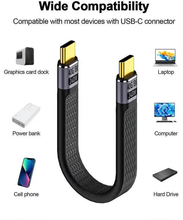 Alt view image 2 of 7 - USB 4.0 40Gbps Thunderbolt 4 Data Sync SSD Cable PD 240W 5A Fast Charging USB C to Type C 8K@60Hz USB-C for iPhone 16 Pro Max MacBook