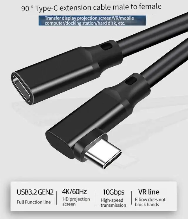 Alt view image 6 of 6 - WISDUM USB C Extender Cable Right Angle 5A PD 100W Type C Male to Female Extension Cord,USB 3.1 Gen 2 10gbps Compatible with PSVR2,USB C Hub,Switch,MacBook Pro/Air,iPad Pro 0.75 ft.