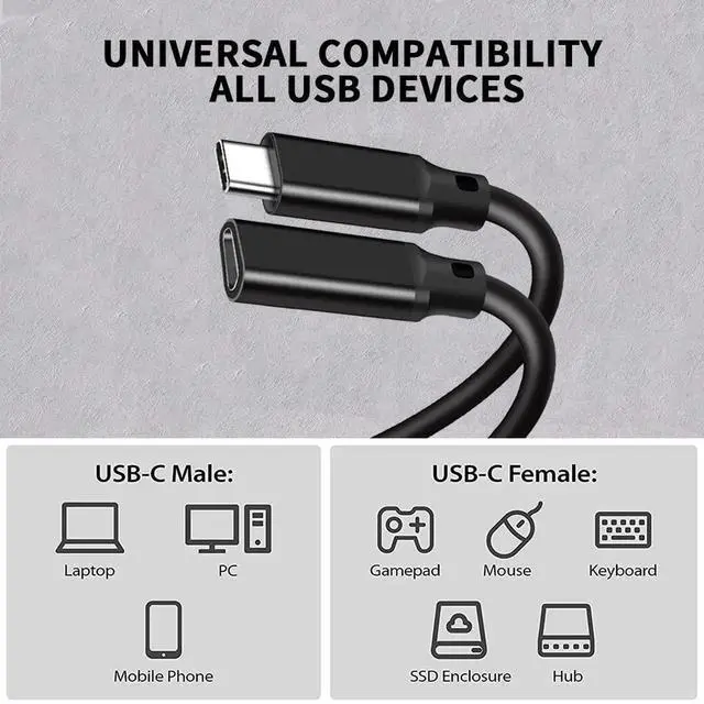 Alt view image 4 of 7 - WISDUM USB C Extension Cable ,[USB 3.2 Gen 2*2] 20gbps Male to Female Type C 5A PD240W Fast Charging Cable 4K@60Hz Video cable for MacBook Pro/Air,iPad Pro,iPhone15 16,SSD,Switch [Black] 10 Feet