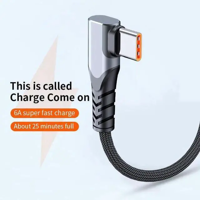 Alt view image 2 of 7 - WISDUM USB C Cable 90 Degree Braided 66W 6A Fast Charging Cord for iPhone 15/Galaxy S10/Pixel 7 and More 3.3ft Grey