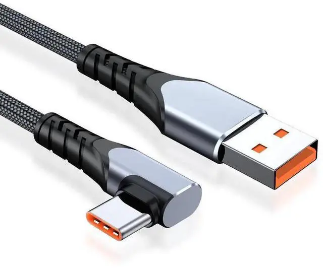 Alt view image 6 of 7 - WISDUM USB C Cable 90 Degree Braided 66W 6A Fast Charging Cord for iPhone 15/Galaxy S10/Pixel 7 and More 3.3ft Grey