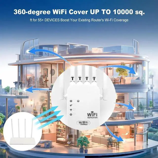 Alt view image 5 of 7 - WISDUM WiFi Extender Signal Booster,WiFi Booster with 1200Mbps Dual Band (5GHz/2.4GHz) WiFi Repeater Signal Booster Plug & Play, Router & Access Point Mode