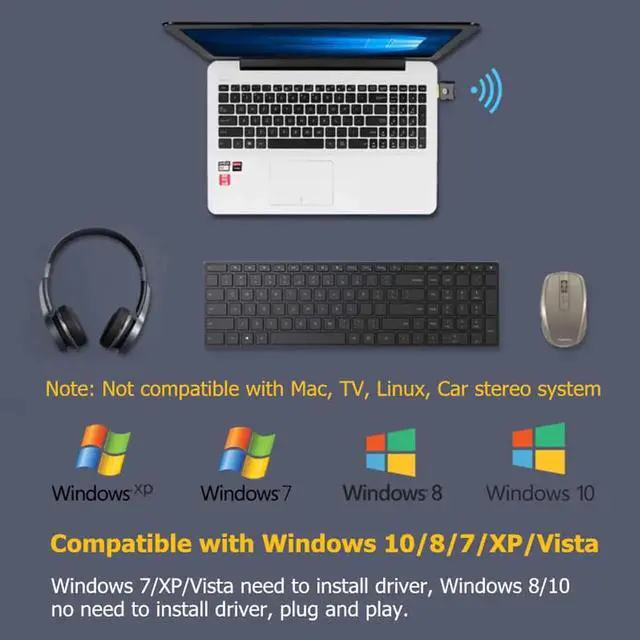 Alt view image 3 of 7 - WISDUM USB Bluetooth Adapter 4.0 for PC Bluetooth Dongle Receiver Wireless Transfer Compatible with Stereo Headphones Desktop Windows 10,8,7,Vista,XP - Black