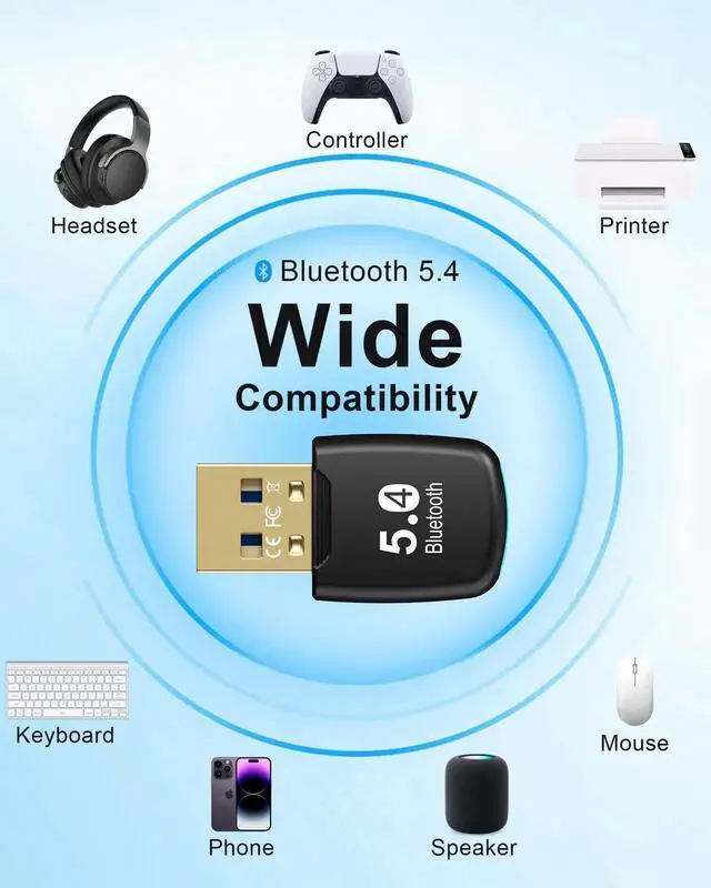 Alt view image 2 of 7 - Bluetooth Adapter, Universal USB Receiver,Bluetooth Adapter, Bluetooth 5.4 Dongle Receiver, Plug and Play, Supports EDR & BLE for Windows 11/10/8.1/7 for Desktop, Laptop