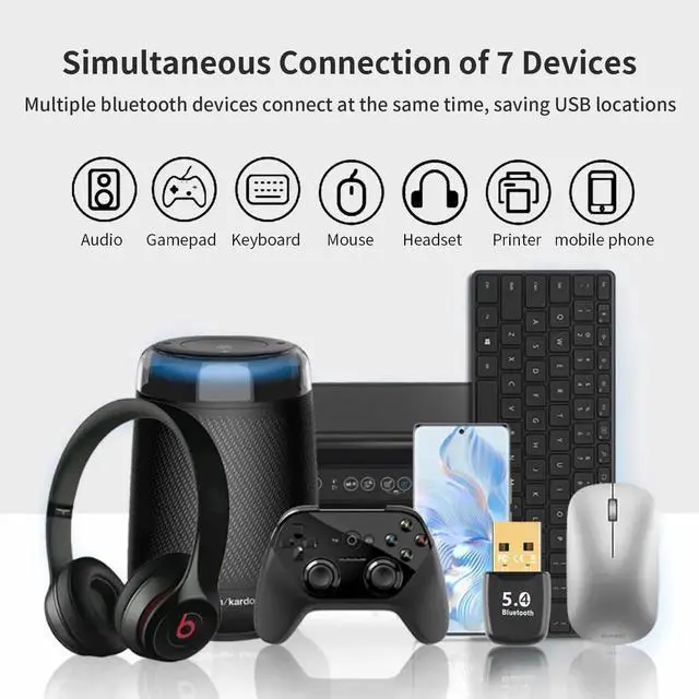 Alt view image 7 of 7 - Bluetooth Adapter, Universal USB Receiver,Bluetooth Adapter, Bluetooth 5.4 Dongle Receiver, Plug and Play, Supports EDR & BLE for Windows 11/10/8.1/7 for Desktop, Laptop