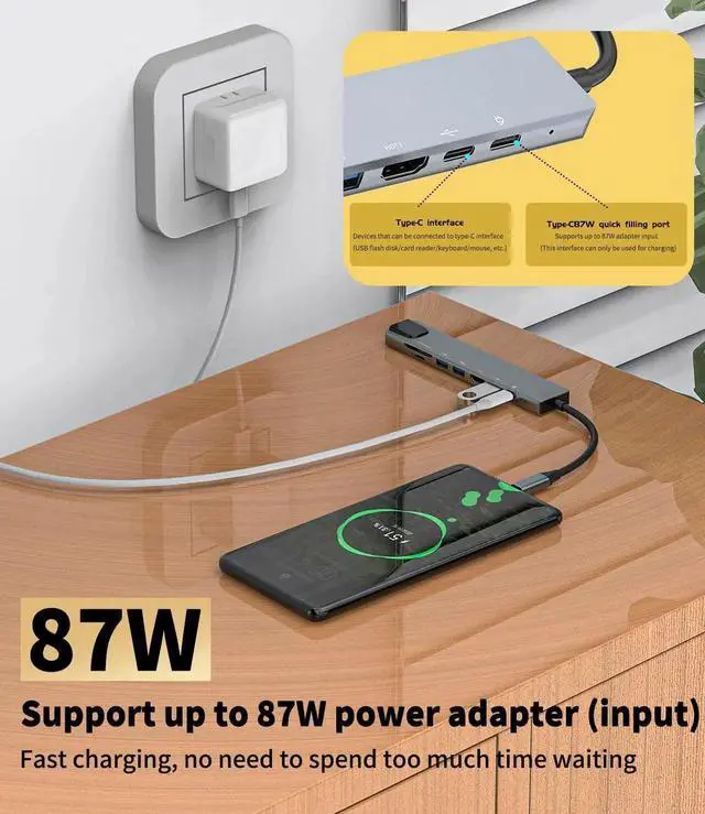 Alt view image 3 of 7 - WISDUM 8 in1 USB C Hub to Adapter RJ45 100mbps Laptop Docking Station Splitter, for Multiport Adapter for Dell HP MacBook pro iPhone15 Pro Max iPad Pro Air SD TF RJ45 USB Extender Hub PD